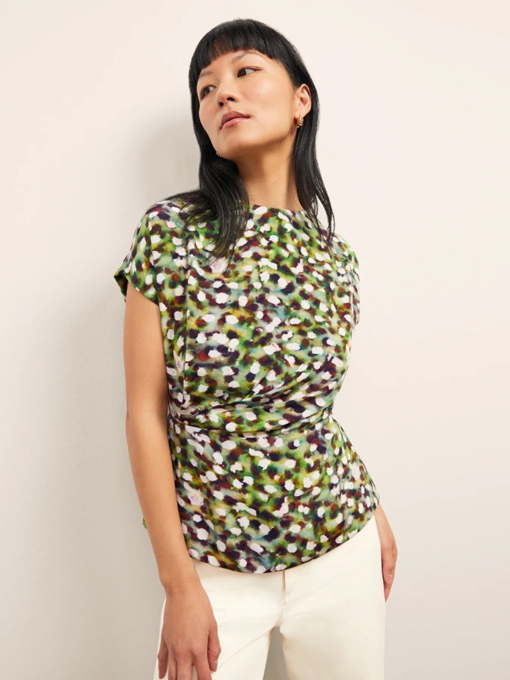 M.M. LaFleur The Nejvi Top - Washable Silk Short Sleeve Spotlight Print M - Picture 1 of 10